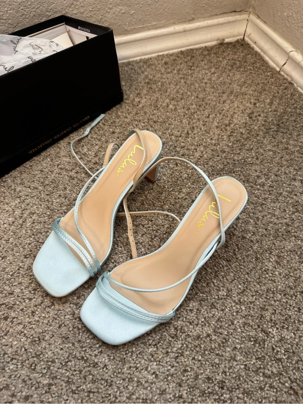 Lulus Kierha Baby Blue Satin Strappy Low Heel Sandals